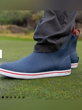 XTRATUF Ankle Deck Boots Men’s 11 Navy Red Waterproof Rubber Slip Resistant